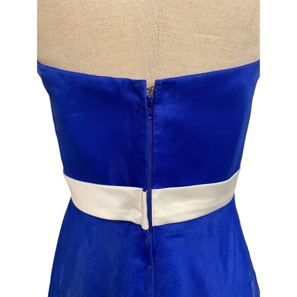 Vintage Alfredo Angelo Strapless Eletric Blue Dress With White Sash Rose Detail - Picture 7 of 8